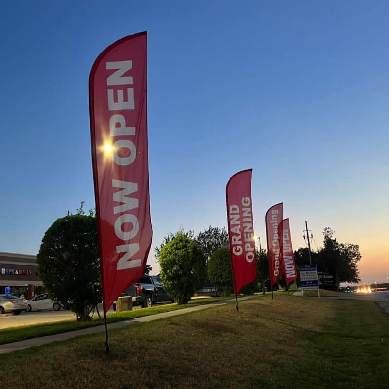 Feather Flags Set – “NOW OPEN” (3 Units) – Weekly Rental