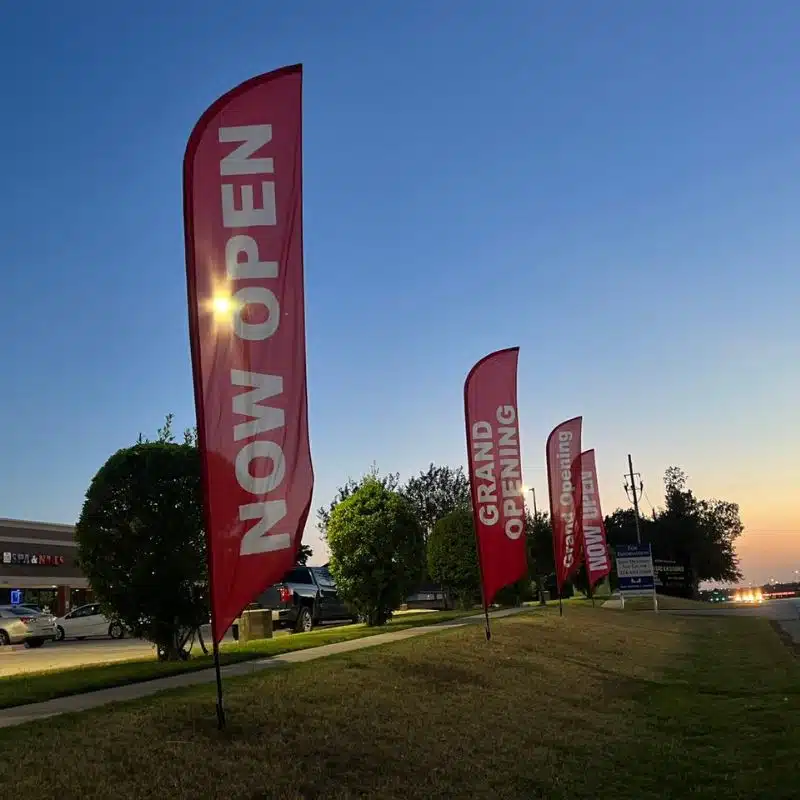 Feather Flags Set – “NOW OPEN” (3 Units) – Weekly Rental
