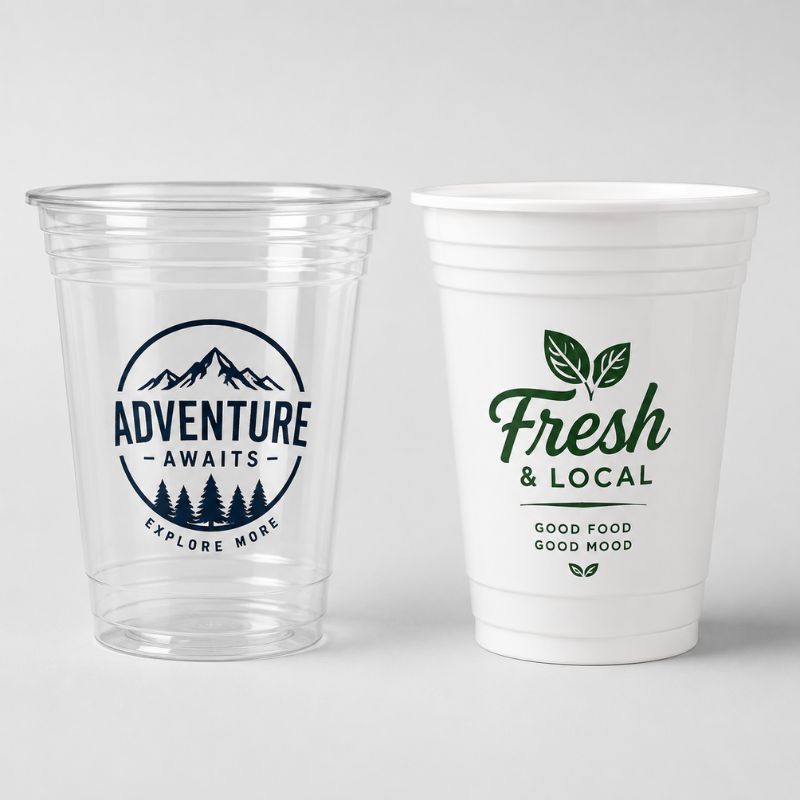 CLEAR & WHITE SOFT PLASTIC CUPS Clear & White Soft Plastic Cups